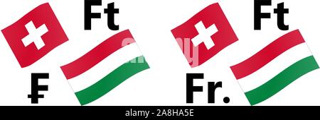 CHFHUF forex Währungspaar Vector Illustration. In der Schweiz und in Ungarn Flagge, mit Franken und Forint Symbol. Stock Vektor