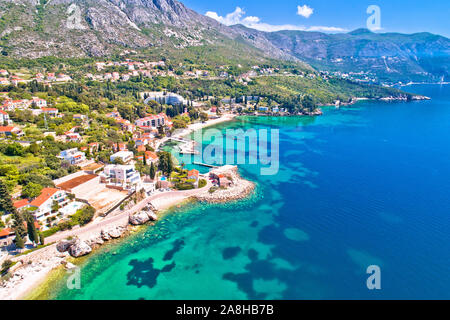 Dubrovnik Region Waterfront in Mlini und Srebreno Luftaufnahme, die Küste von Dalmatien, Kroatien Stockfoto