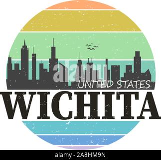 Wichita Reiseziel Markenlogo. Vector Illustration t-shirt design Stock Vektor