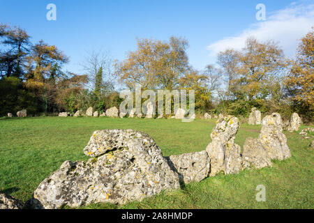 "The King's Men' Stone Circle (Der Rollright Stones), in der Nähe von Long Compton, Oxfordshire, England, Vereinigtes Königreich Stockfoto