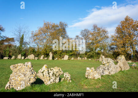 "The King's Men' Stone Circle (Der Rollright Stones), in der Nähe von Long Compton, Oxfordshire, England, Vereinigtes Königreich Stockfoto