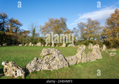 "The King's Men' Stone Circle (Der Rollright Stones), in der Nähe von Long Compton, Oxfordshire, England, Vereinigtes Königreich Stockfoto