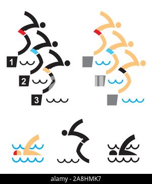 Schwimmen Symbole. SEt aus bunten Symbole der Sport Schwimmer. Vektor zur Verfügung. Stock Vektor