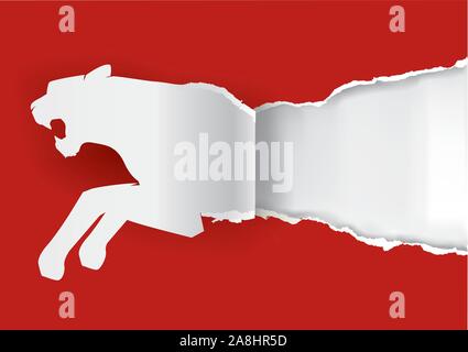 Papiertiger ripping Papier Papier Silhouette des Tiger ripping rotes Papier Hintergrund mit Platz für Ihren Text oder Bild. Stock Vektor
