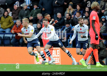 Preston North End von Jayden Stockley feiert seine Eröffnung Ziel während der Himmel Wette WM-Spiel im Deepdale, Preston. Stockfoto