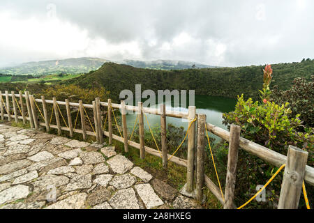 Natürliche Landschaften der Lagune Guatavita in Sesquilé, Cundinamarca - Kolumbien. Stockfoto