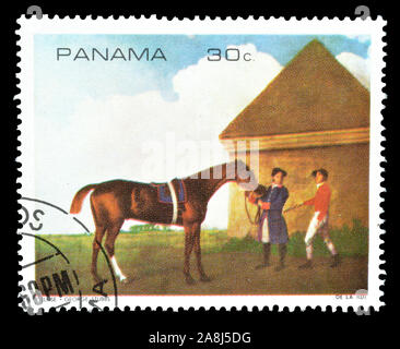 Storniert Briefmarke von Panama gedruckt, das zeigt Gemälde des Pferdes, circa 1968. Stockfoto