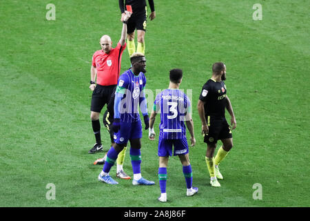 Wigan, Großbritannien. 09 Nov, 2019. WIGAN, ENGLAND - AM SAMSTAG, den 9. November in Wigan Athletic Michael Jacobs wird während des Sky Bet Championship Match zwischen Wigan Athletic und Brentford bei der DW Stadium, Wigan gesendet am Samstag, 9. November 2019. (Credit: Tim Markland | MI Nachrichten) das Fotografieren dürfen nur für Zeitung und/oder Zeitschrift redaktionelle Zwecke verwendet werden, eine Lizenz für die gewerbliche Nutzung Kreditkarte erforderlich: MI Nachrichten & Sport/Alamy leben Nachrichten Stockfoto