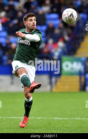 Bolton, Großbritannien. 09 Nov, 2019. BOLTON, ENGLAND - November 9th Plymouth Joe Edwards in Aktion während der FA Cup Match zwischen Bolton Wanderers und Plymouth Argyle im Reebok Stadium, Bolton am Samstag, den 9. November 2019. (Credit: Eddie Garvey | MI Nachrichten) das Fotografieren dürfen nur für Zeitung und/oder Zeitschrift redaktionelle Zwecke verwendet werden, eine Lizenz für die gewerbliche Nutzung Kreditkarte erforderlich: MI Nachrichten & Sport/Alamy leben Nachrichten Stockfoto
