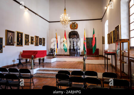 Simon Bolivar Büste in die Casa de la Libertad oder Haus der Freiheit in der Altstadt von Sucre, Bolivien Stockfoto