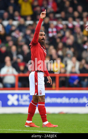NOTTINGHAM, ENGLAND - 9.NOVEMBER Lewis Grabban (7) von Nottingham Forest während der Sky Bet Championship Match zwischen Nottingham Forest und Derby County an der Stadt Boden, Nottingham am Samstag, den 9. November 2019. (Credit: Jon Hobley | MI Nachrichten) das Fotografieren dürfen nur für Zeitung und/oder Zeitschrift redaktionelle Zwecke verwendet werden, eine Lizenz für die gewerbliche Nutzung Kreditkarte erforderlich: MI Nachrichten & Sport/Alamy leben Nachrichten Stockfoto