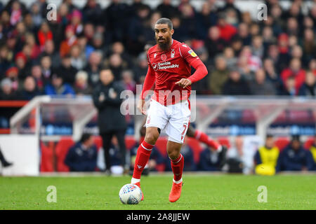 NOTTINGHAM, ENGLAND - 9.NOVEMBER Lewis Grabban (7) von Nottingham Forest während der Sky Bet Championship Match zwischen Nottingham Forest und Derby County an der Stadt Boden, Nottingham am Samstag, den 9. November 2019. (Credit: Jon Hobley | MI Nachrichten) das Fotografieren dürfen nur für Zeitung und/oder Zeitschrift redaktionelle Zwecke verwendet werden, eine Lizenz für die gewerbliche Nutzung Kreditkarte erforderlich: MI Nachrichten & Sport/Alamy leben Nachrichten Stockfoto
