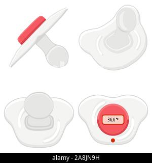 Abbildung auf Thema große farbige Set baby Schnuller, Dummy mit Gummi Nippel. Baby Schnuller aus der Sammlung zu den Neugeborenen, gute dummy Brustwarze. Stock Vektor