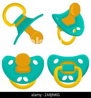 Abbildung auf Thema große farbige Set baby Schnuller, Dummy mit Gummi Nippel. Baby Schnuller aus der Sammlung zu den Neugeborenen, gute dummy Brustwarze. Stock Vektor