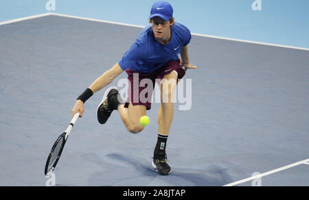 Mailand, Italien. 9. November 2019. Sport Tennis Mailand, endgültige Next Gen ATP-Finale, Jannik Sünder, 9. November 2019. Ph Felice Calabro' (Felice Calabr?/Fotogramma, Mailand - 2019-11-09) p.s. La foto e 'utilizzabile nel rispetto del contesto in Cui e' Stata scattata, e senza intento diffamatorio del decoro delle Persone rappresentate Stockfoto