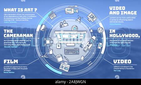 Dynamische und detaillierte Poster auf den Beruf des Videofilmer. Die Abbildung enthält Elemente und Symbole, die macht es einfach und vielfältig, es zu benutzen Stock Vektor