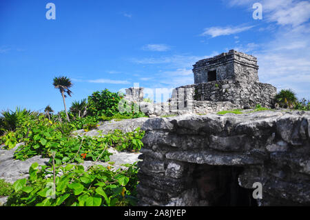 Tulum archäologische Stätte, einer präkolumbischen Maya Stadt, Tulum, Quintana Roo, Yucatan, Mexiko, Mittelamerika. Stockfoto