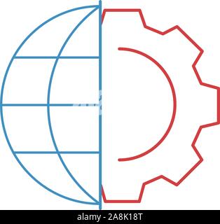 Globalisierung lineare Kugel und das Zahnrad, Zahnrad Symbol. Internet Technologie Konzept. Kann für Themen wie Business Development verwendet werden, Vernetzung Stock Vektor