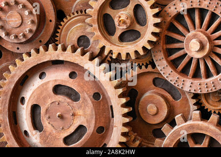 Grunge Getriebe und Räder Erstellen einer industriellen steampunk Hintergrund. Maschinenteile, und mechanischen Maschinen sorgen für eine schöne Grunge-look. Stockfoto