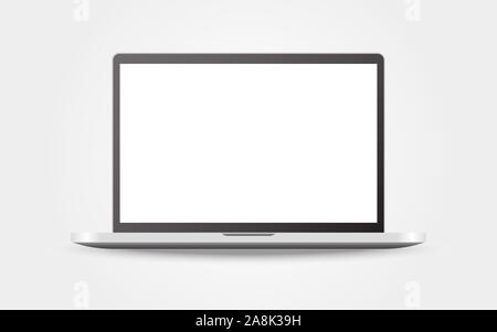 Realistische Laptop auf hellen Hintergrund. Sauberes Design mit leeren Bildschirm. Weiße Notebook mockup isoliert. Computer mit leerer Bildschirm angezeigt. Silber Gerät mit s Stock Vektor