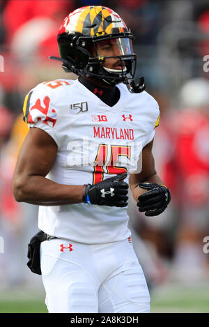 Columbus, Ohio, USA. 9 Nov, 2019. Maryland Dosenschildkröten wide receiver Brian Cobbs (15) während der NCAA Football Spiel zwischen dem Maryland Dosenschildkröten & Ohio State Buckeyes am Ohio Stadium in Columbus, Ohio. JP Waldron/Cal Sport Media/Alamy leben Nachrichten Stockfoto
