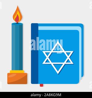 Bibel mit Kerze für Happy Chanukka feier Konzept Vector Illustration Stock Vektor