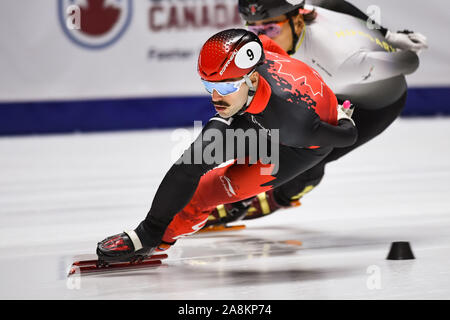 Montreal, Quebec. 09 Nov, 2019. Steven Dubois (CAN) führt seine Runde während der ISU World Cup II auf der Maurice-Richard-Arena in Montreal, Quebec. David Kirouac/CSM/Alamy leben Nachrichten Stockfoto