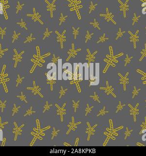 Nahtlose Muster mit Hand gezeichnet Yuan unterzeichnen. Gold Elemente auf grauem Hintergrund. Vektor illustartion. Stock Vektor