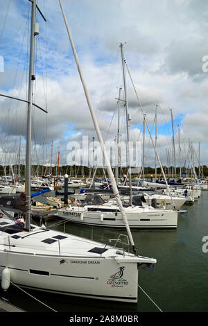 Kleine Yachten in Port Hamble Marina, Hampshire, Großbritannien Stockfoto