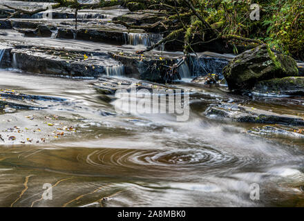 Der Fluss und die Wasserfälle bei Glenbarrow im Slieve Bloom Mountains Co.Laiose, Irland Stockfoto