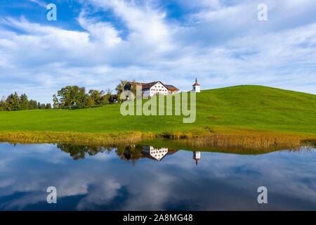 Hegratsrieder See sehen, Hegratsried, in der Nähe von Halblech, Ostallgau, Allgäu, Luftaufnahme, Schwaben, Bayern, Deutschland Stockfoto