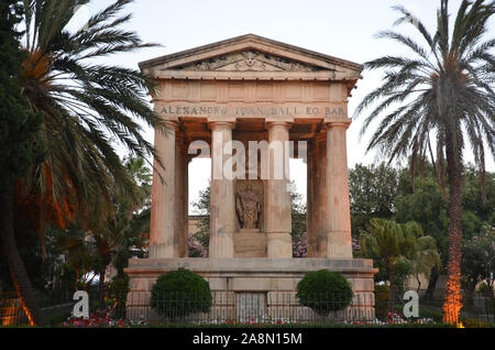 Denkmal für Sir Alexander Ball, Lower Barrakka Gardens, Valletta Stockfoto