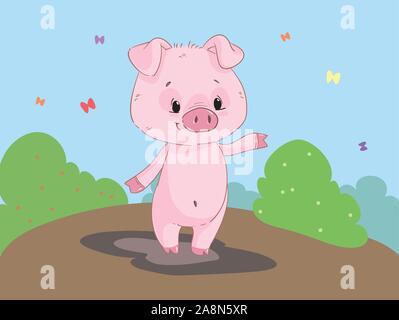 Funny pig Cartoon clipart mit Hintergrund Cute Stock Vektor
