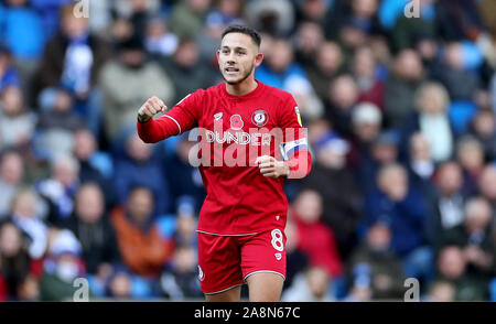 Bristol City Josh Brownhill feiert nach seinem Seiten erstes Ziel zählen während der Himmel Wette Championship Match in Cardiff City Stadium. Stockfoto