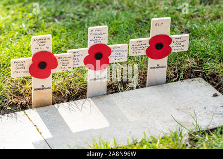 War ein Tag der Erinnerung an die Lutyens gehalten, Southend Ehrenmal war Memorial. Hölzerne Kreuze wurden platziert Stockfoto