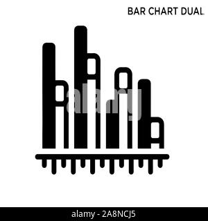 Balkendiagramm mit zwei Informationen Symbol weißen Hintergrund einfaches Element Abbildung Business Konzept Stockfoto