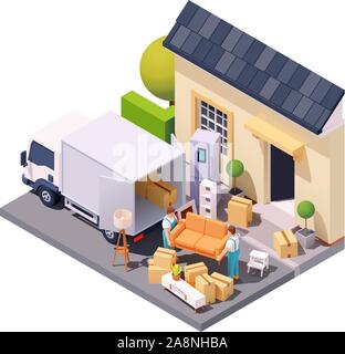 Vektor isometrische Movers im Haus Umzug Stock Vektor