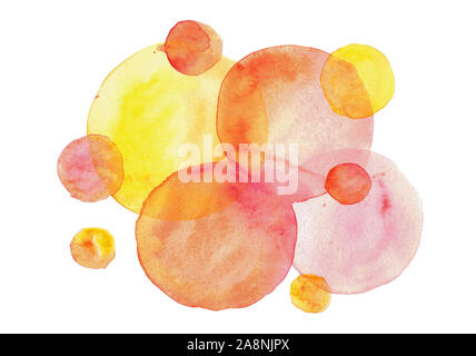 Aquarell verschwommen Abstrakt Hintergrund mit runden Formen in gelb, rot und rosa Farben. Stockfoto