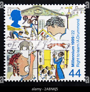 Briefmarke. Großbritannien. Königin Elizabeth II. Millennium Serie. Der Citizen's Tale. Generationen von Schulkindern. (Recht auf Bildung). 44 s. Stockfoto