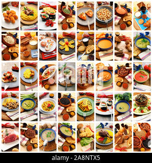 Gastronomie Collage auf weißem Hintergrund Stockfoto