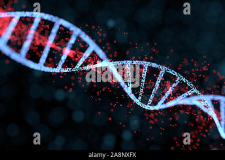 DNA Partikel und diffuse leuchtende Linien, 3D-Rendering. Computer digitale Zeichnung. Stockfoto