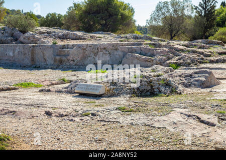 Ruinen des antiken Pnyx - der Ort der Demokratie geboren, Athen, Griechenland Stockfoto