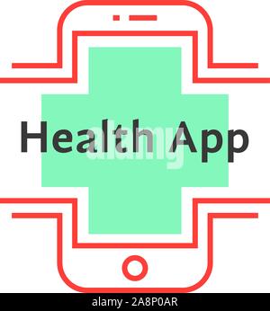 Einfache Gesundheit app Logo wie rote dünne Linie Telefon Stock Vektor