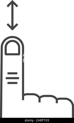 Dünne Linie bis nach unten Scrollen mit dem Finger auf weißem Hintergrund Stock Vektor