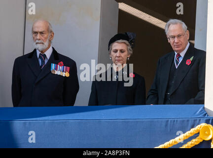 London UK 10. Nov. 2019 Erinnerung Sonntag am Ehrenmal, Whitehall, London Prince Michel von Kent (links) Birgitte, Herzogin von Gloucester und Fürst Richard, Herzog von Gloucester Credit Ian DavidsonAlamy leben Nachrichten Stockfoto