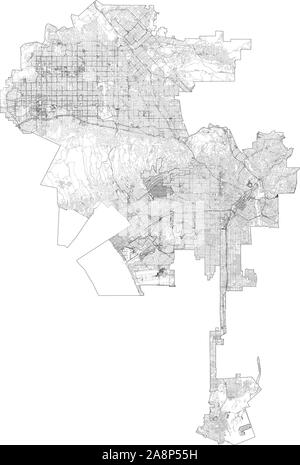 Satelliten Karte von Los Angeles, Kalifornien, USA. Karte Straßen, Straßen und Autobahnen, Flüsse. Verkehrsmittel Karte Stock Vektor
