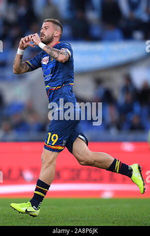 Rom, Italien. 10 Nov, 2019. Andrea La Mantia von US Lecce feiert zählende zweite Ziel während der Serie ein Match zwischen Latium und Lecce im Stadio Olimpico, Rom, Italien Am 10. November 2019. Foto von Giuseppe Maffia. Credit: UK Sport Pics Ltd/Alamy leben Nachrichten Stockfoto