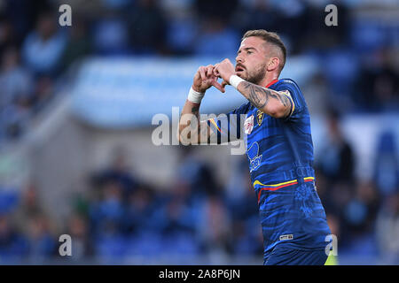 Rom, Italien. 10 Nov, 2019. Andrea La Mantia von US Lecce feiert zählende zweite Ziel während der Serie ein Match zwischen Latium und Lecce im Stadio Olimpico, Rom, Italien Am 10. November 2019. Foto von Giuseppe Maffia. Credit: UK Sport Pics Ltd/Alamy leben Nachrichten Stockfoto