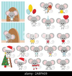 Süße Maus Vektor auf weißem Hintergrund - flaches Design cartoon Charakter. Stock Vektor