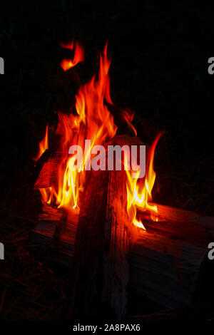 Flamme von Feuer in der Dunkelheit Stockfoto